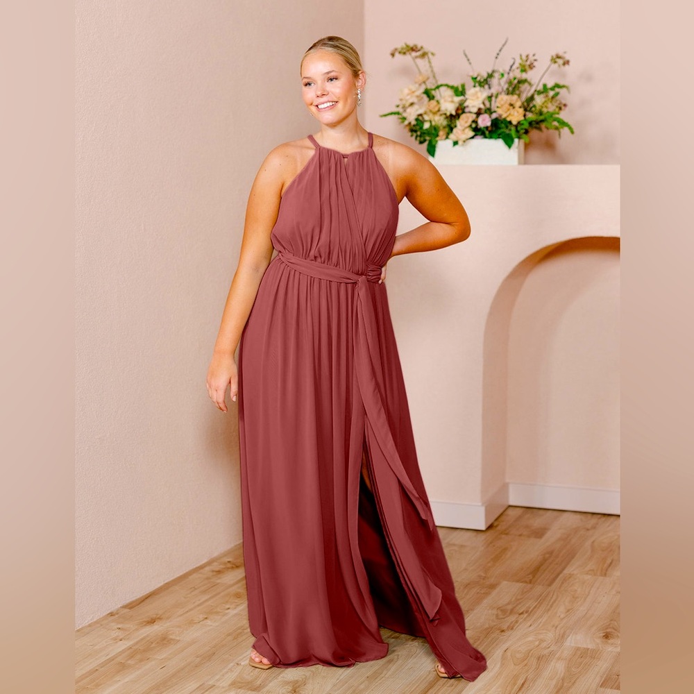 Chiffon faux wrap formal Empire maxi dress